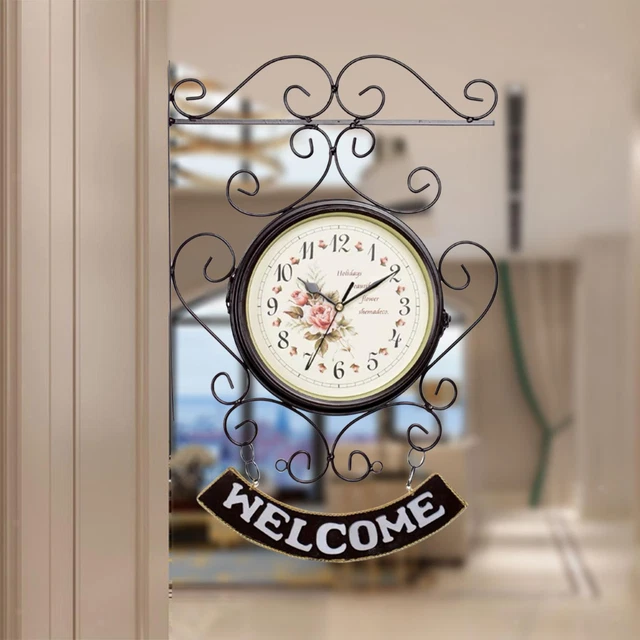 Horloge Murale Double Face Créative Classique Silencieuse Pour Le Café De