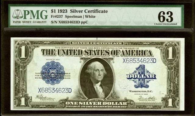 1923 Silver Certificate Speelman/White Fr#237 PMG CH 63 Great Color & Paper