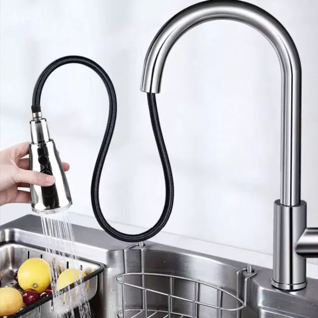 Stainless Steel Kitchen Taps Sink Mixer Pull Out Spray Tap Single Faucet -Silver