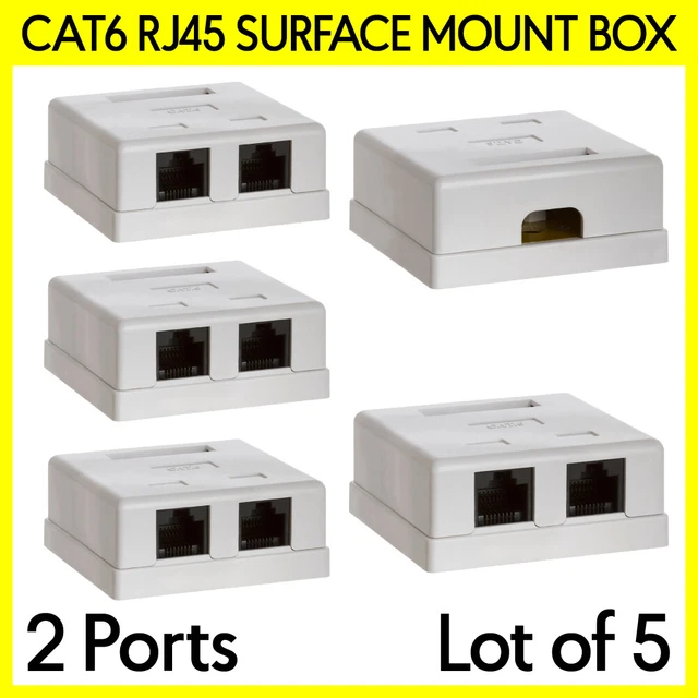 5 Pack RJ45 Surface Mount Box Two Port Cat6 RJ-45 Ethernet Connector Wall Box