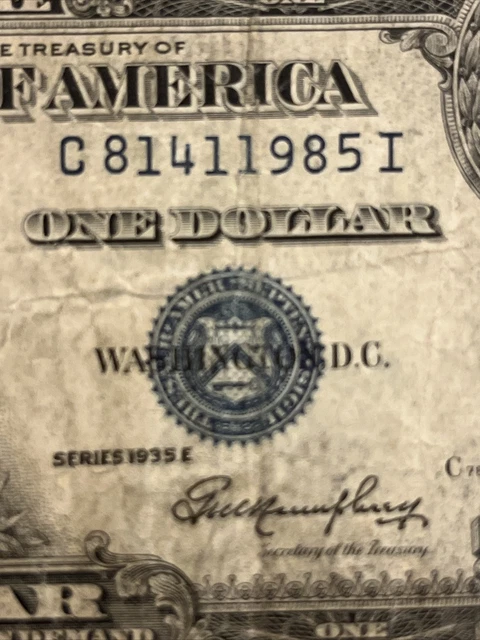 1935 Series E One Dollar Blue Seal Note Silver Certificate Old US Bill $1 Money