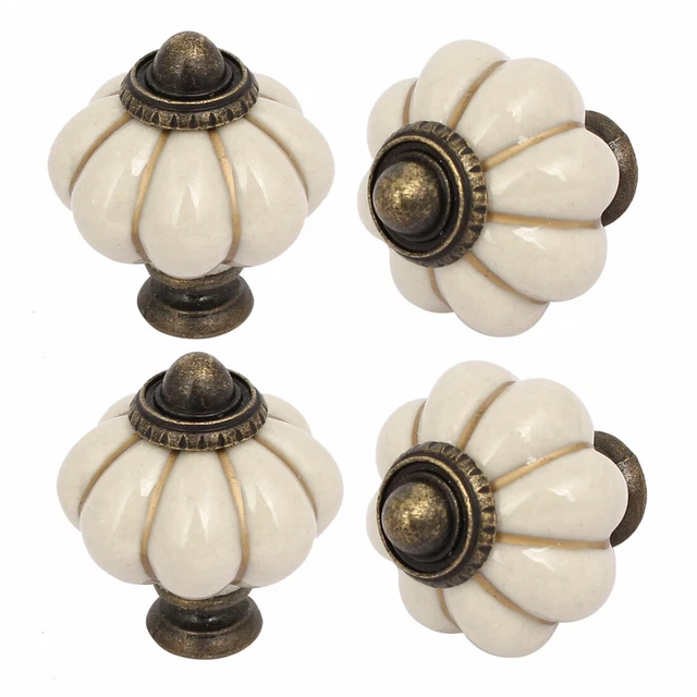 Home Furniture Ceramic Pumpkin Shape Pull Handle Knob Milky White 4pcs