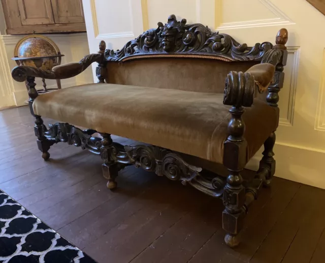 Antique 18/19th Century Heavily Carved Face Floral Hall Sofa Delivery Available 2