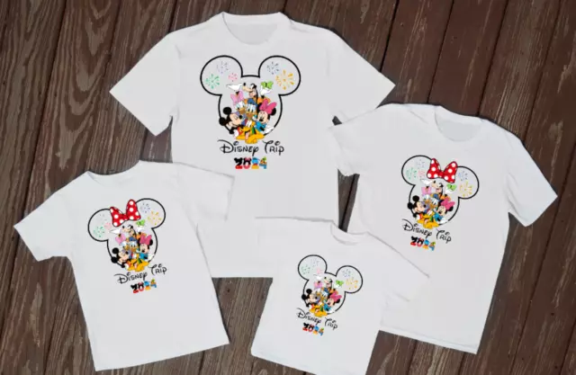 matching family t shirts Disney trip 2024 white matching shirts reveal kids mum