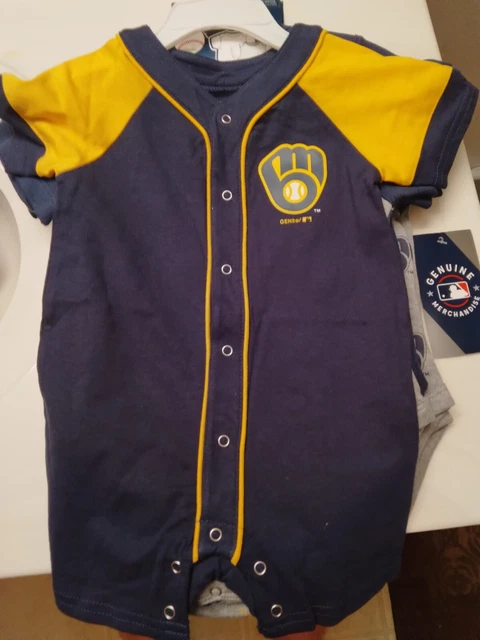 Milwaukee Brewers Infant Gen2 Jersey / Shirt With Snaps - Size Med 6/9
