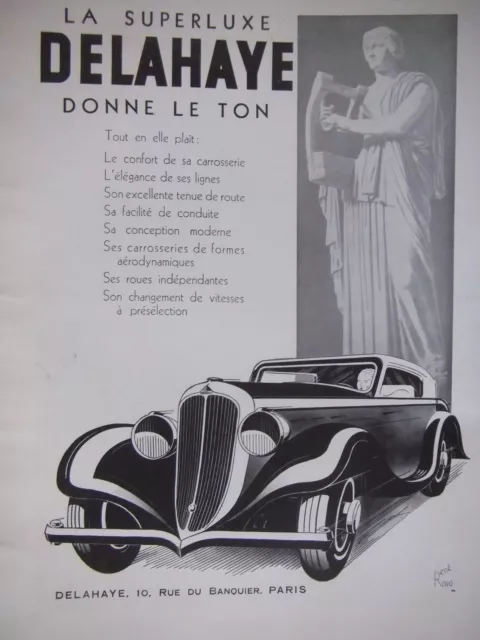 1934 Delahaye Superluxe Press Advertisement Sets The Tone - René Ravo