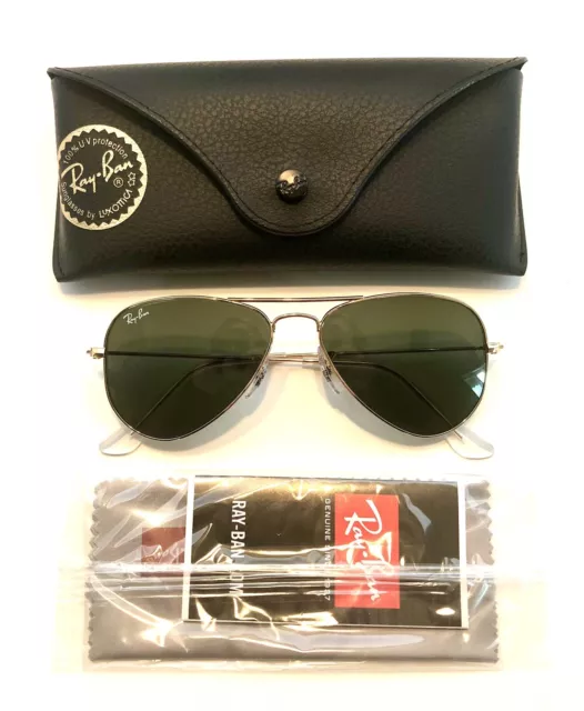 Ray-Ban Rb 3044 Aviator Small Metal Gold Frame Sunglasses With Case Green Lenses
