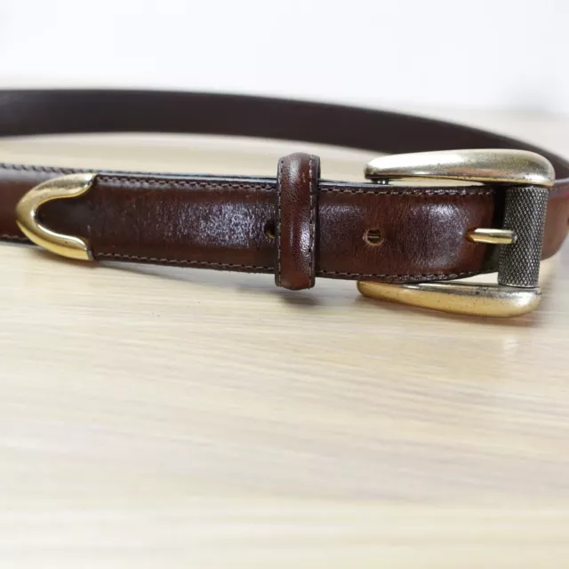 Vintage Belt Womens Brown Leather Western Buckle XS Genuine USA EDDIE BAUER 1995