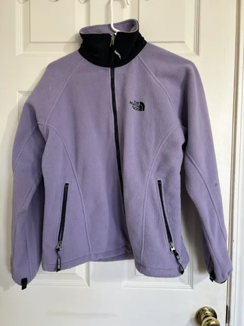 The North Face Purple Black Full Zip Fleece Jacket Womens Sz M 2 Minor Flaws