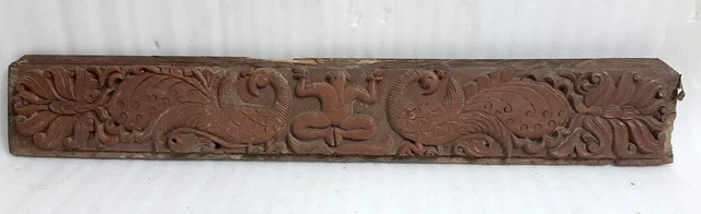 18'c Antique Wood Hand Carved Hindu God Ganesha Peacock Flower Figure Door Panel