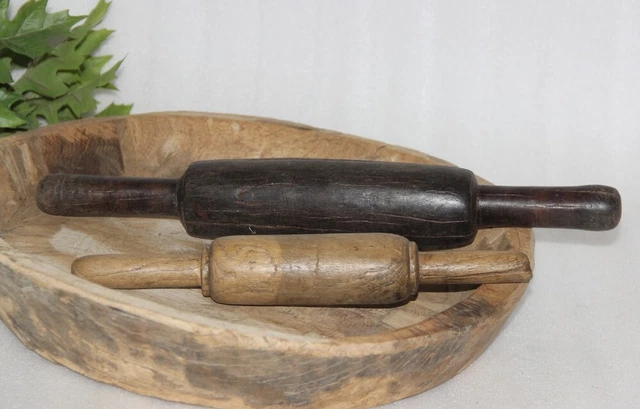 ANTIQUE EN BOIS Chapati Bread Roulant Plaque Original Vieux Main