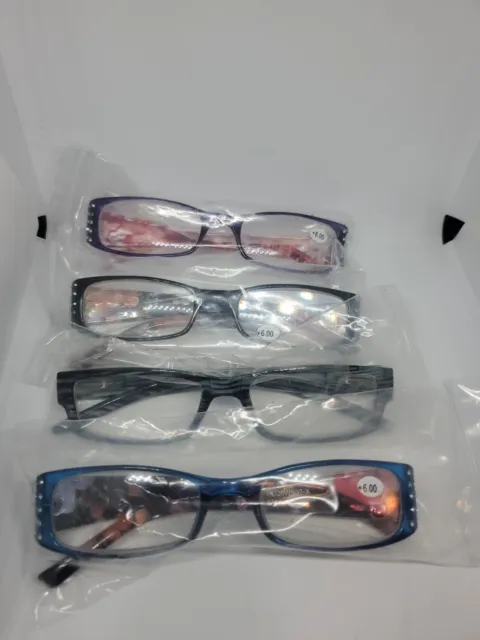 4 pares de gafas de lectura de diseño para mujer +6,00