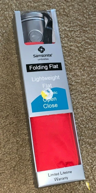 Samsonite Lightweight Folding Flat Automatic Open Close Umbrella  ~ RED ~ 42"