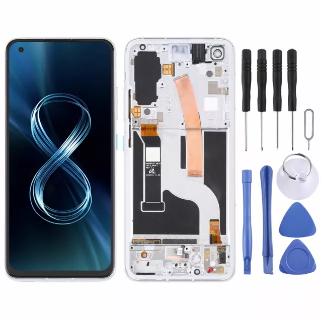 Für Asus Zenfone 8 ZS590KS Display Full LCD Display mit Rahmen Silber Ersatz Neu