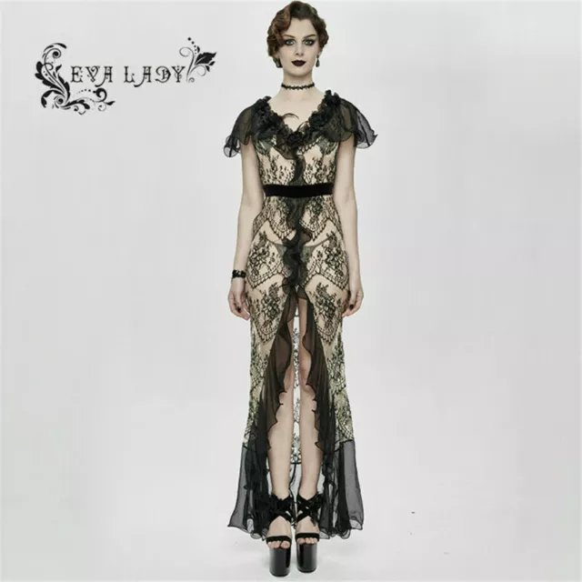 Halloween Victorian Lace Temperament Dress Split Sexy Hip Print Banquet Dress 3