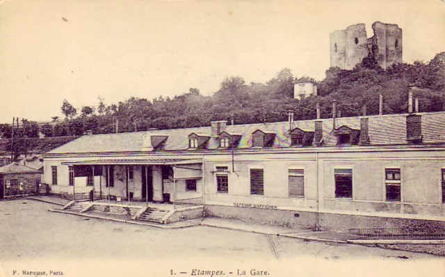 CPA 91 ESSONNE près Dourdan Arpajon ETAMPES  La GARE & le CHATEAU en ruines 1900