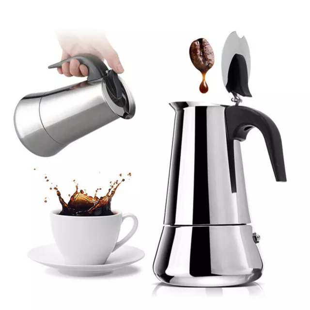 4 Cup Espresso Maker Cup Stove Top Coffee Percolator Moka Pot Stainless Steel