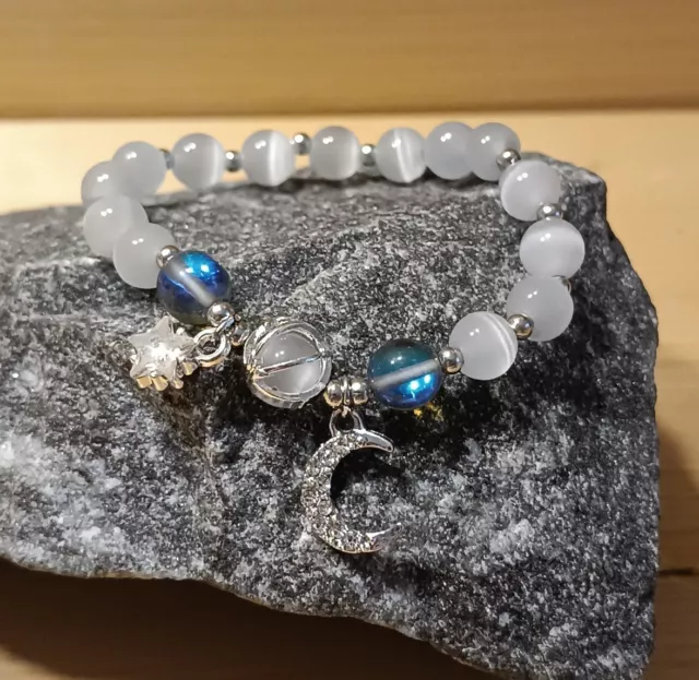 Armband Opal Stein Blau Lila Kristall Mond Stein Accessoires Mode Hochzeit