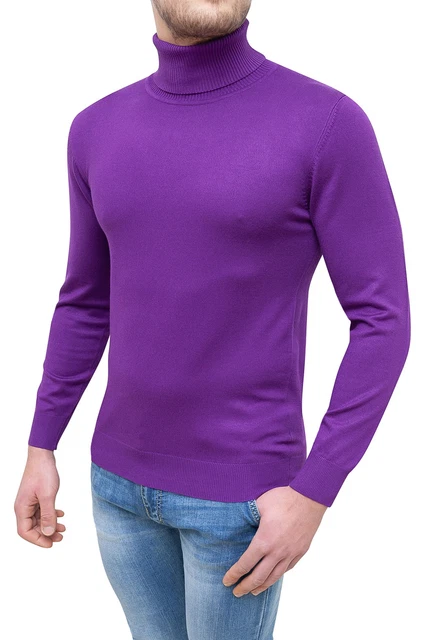 Maglione Uomo Dolcevita Diamond Slim Fit Viola Maglia Pullover Casual Aderente