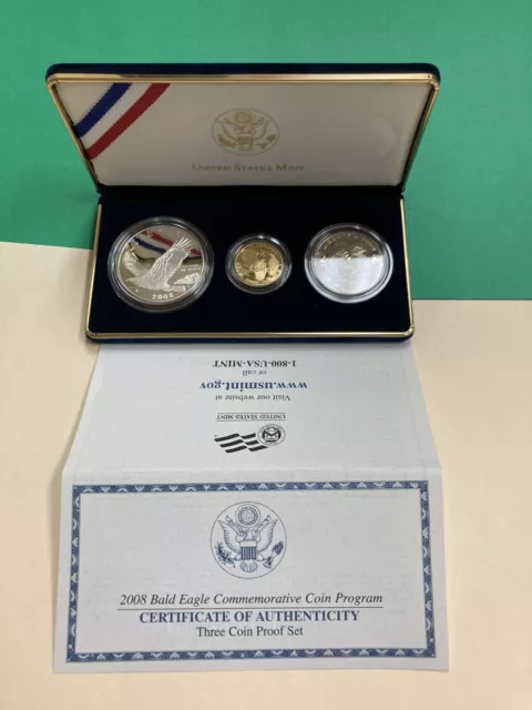 2008 Bald Eagle Gold & Silver Commemorative Coin Proof Set w Box COA 2