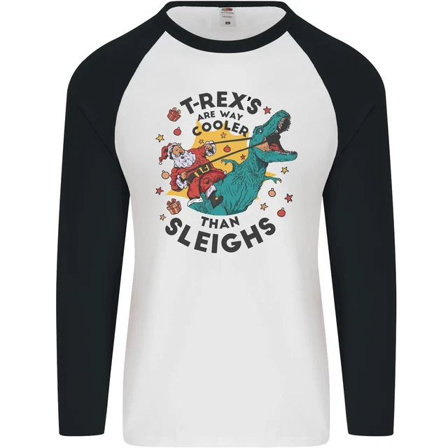 T-Rex Cooler than Sleighs Maglietta da baseball divertente da uomo L/S