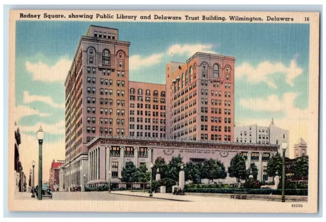 c1940's Rodney Square Public Library Trust Building Wilmington Delaware Postcard