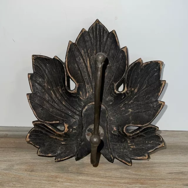 Vintage Wood Maple Leaf Wall Coat Hanger Single Hook Hand Carved Rustic