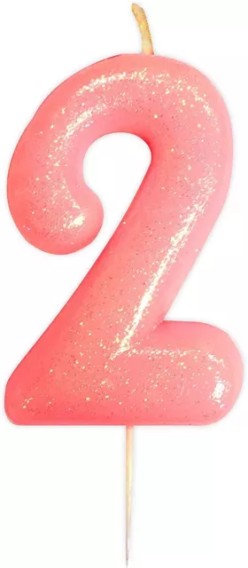 Edad 2 cumpleaños Glitter Numeral Pick Candle Pink con soportes