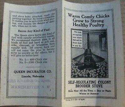 Vintage c.1920's Queen Colony Brooder Stoves Advertisement Leaflet