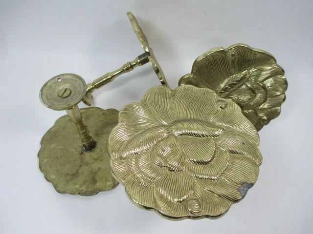 Pair Of VTG Brass Curtain Tie Backs 4.5" Large Round Medallion Flower Pattern