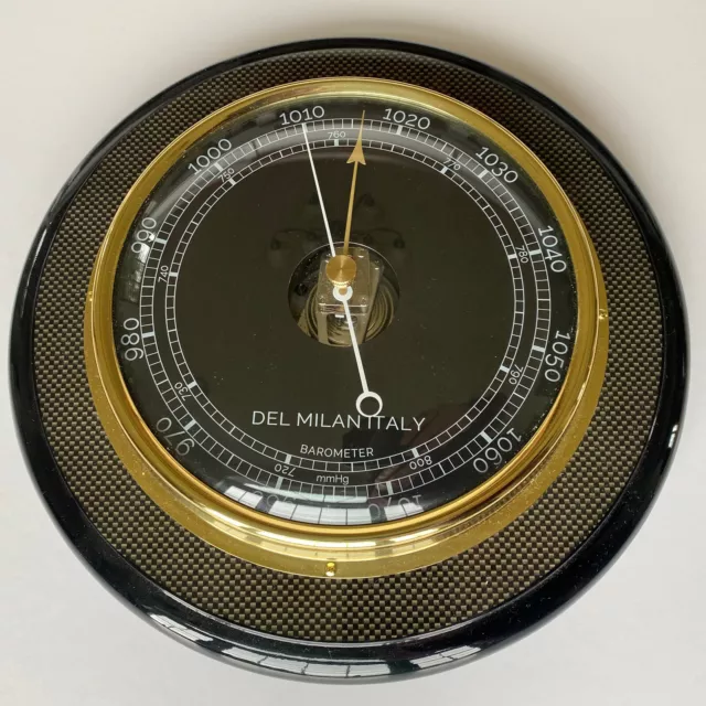 Del Milan Barometer Hygrometer Thermometer Weather Black Gold Wall Mount