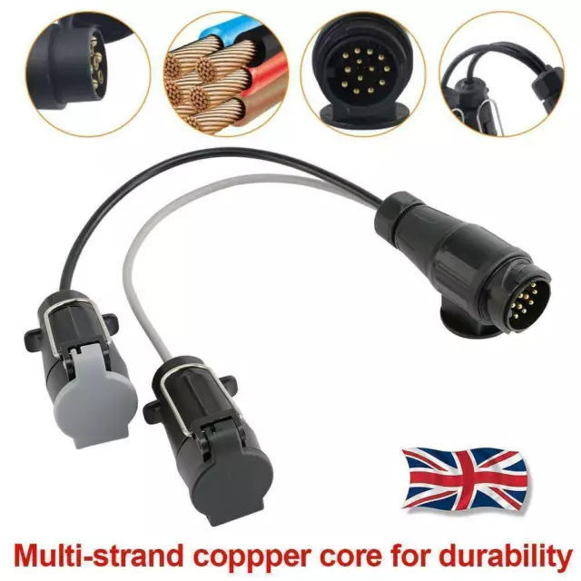 13 Pin to 7 Pin Adaptor Trailer Extension Lead Caravan Towing Socket Plug UK