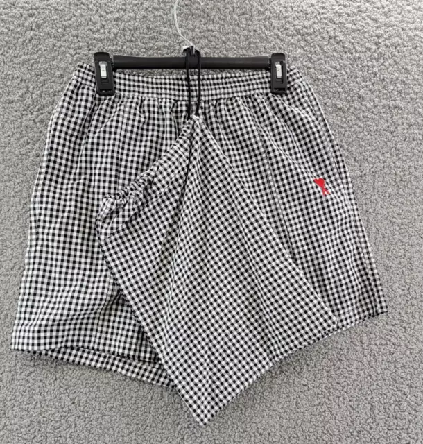 AMI Alexandre Mattiussi Swim Shorts w/ Bag Men's S Black/White Check Embroidered