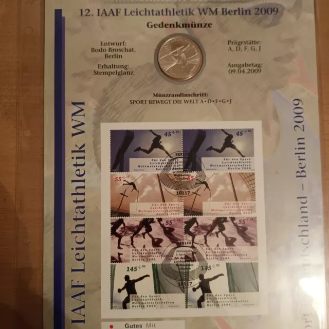 Numisblatt 1/2009 12. IAAF LEICHTATHLETIK WM 10 Euro 925er Silber Gedenkmünze