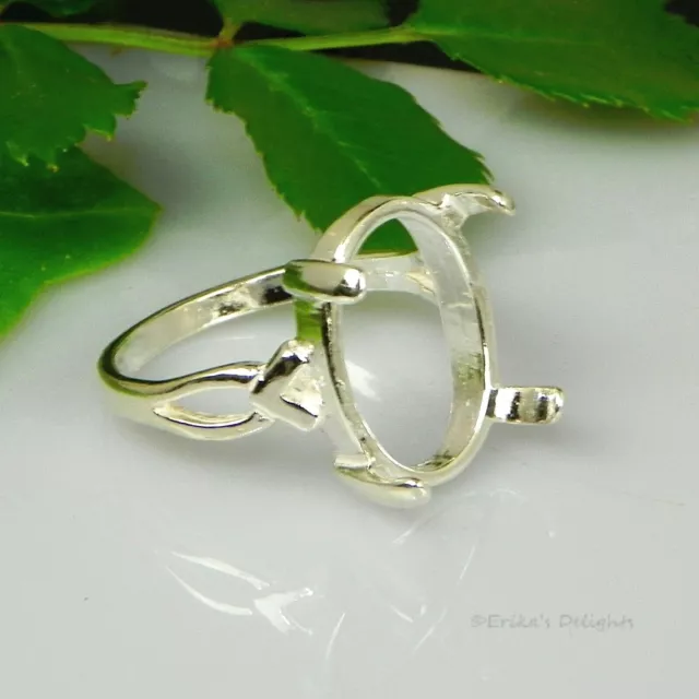 (8x6 - 18x13) Oval Vee Shank Cabochon (Cab) Sterling Silver Ring Setting