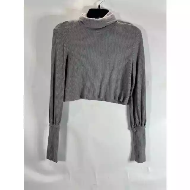 JOAH BROWN Women's Gray Cropped Turtleneck Long-Sleeve Thumbhole Sweater SZ OS