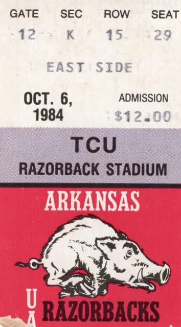 Vintage Arkansas Razorbacks Football Ticket Stub TCU Game 1984 Razorback Stadium