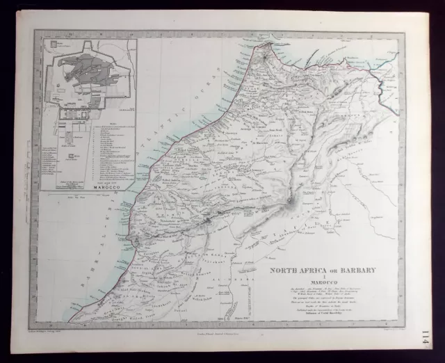 NORTH AFRICA, BARBARY, MAROCCO, MOROCCO, original antique map, SDUK c.1858