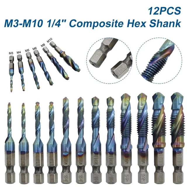 12Pcs HSS Esagonale Fusto Composto Rubinetto M3 - M10 Metrico Vite Filo Punta