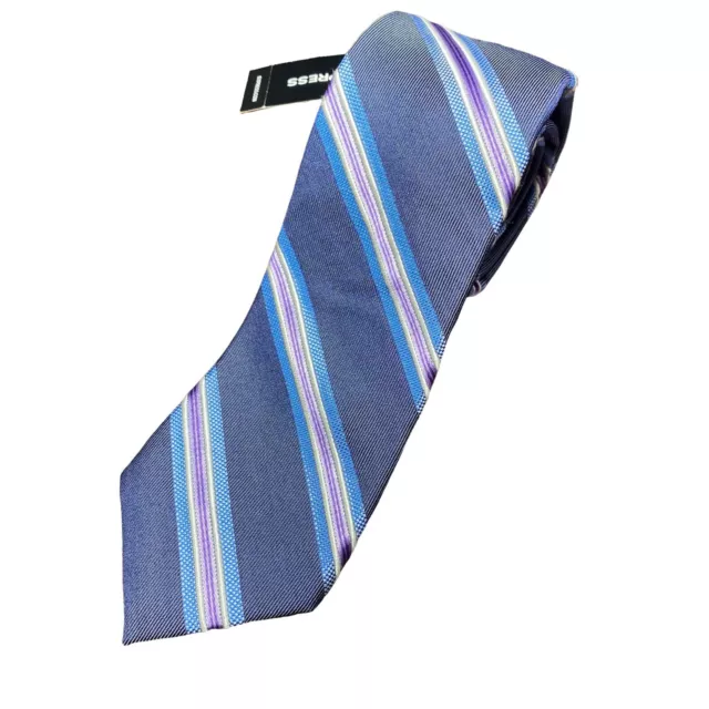 NWT Express Men's Silk Gray Purple White Striped Narrow 2.75” Width Tie