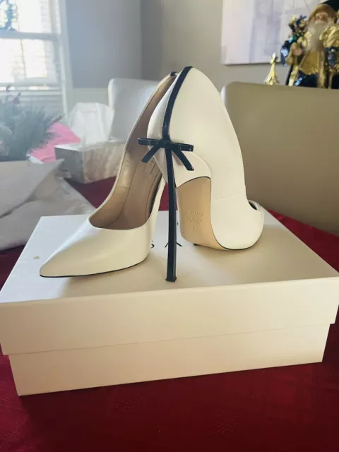 casadei shoes Pumps High Heel White Navy Blue Blade Bow Pellame 37/7 Duse Bianco