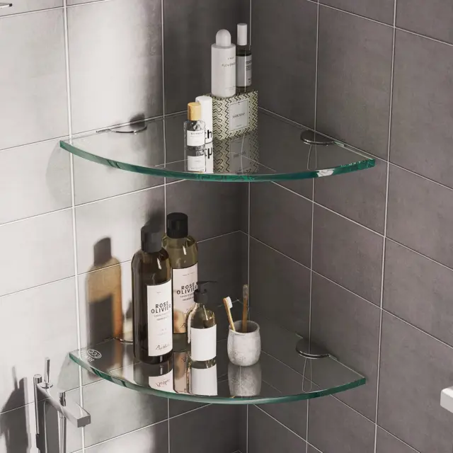 2 Pack Glass Corner Shelf for Bathroom Shower Caddy Basket Shelf Shampoo
