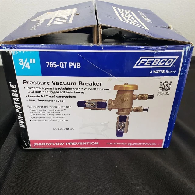 = Febco Pressure Vacuum Breaker 3/4" 765-QT-PVB Non-Potable Backflow Prevention