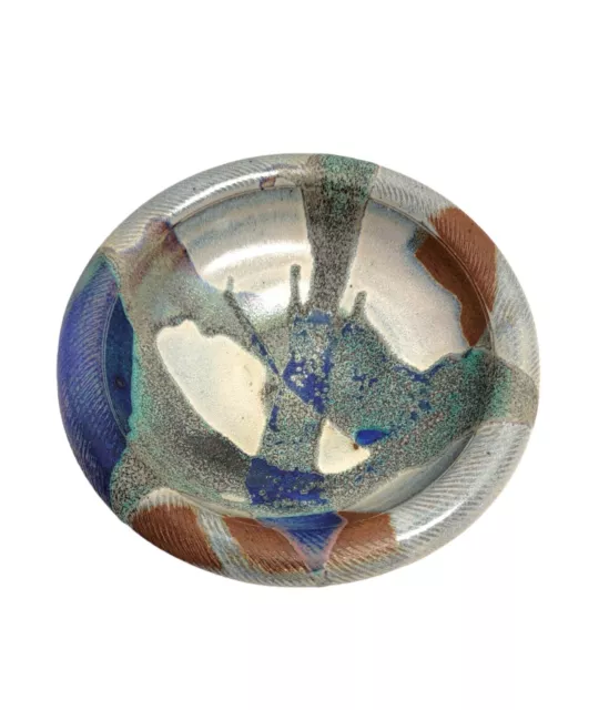 Vintage Bowl Studio A Handmade Art Drip Glaze Pottery Blue Brown Green 8"