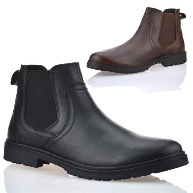 Mens New Leather Chelsea Ankle Biker Boots Smart Walking Casual Work Shoes Size
