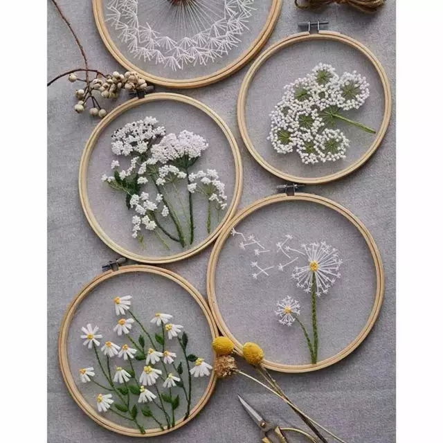 DIY Flowers Pattern Embroidery Kits Craft Beginner Needlepoint Hoop Cross Stitch