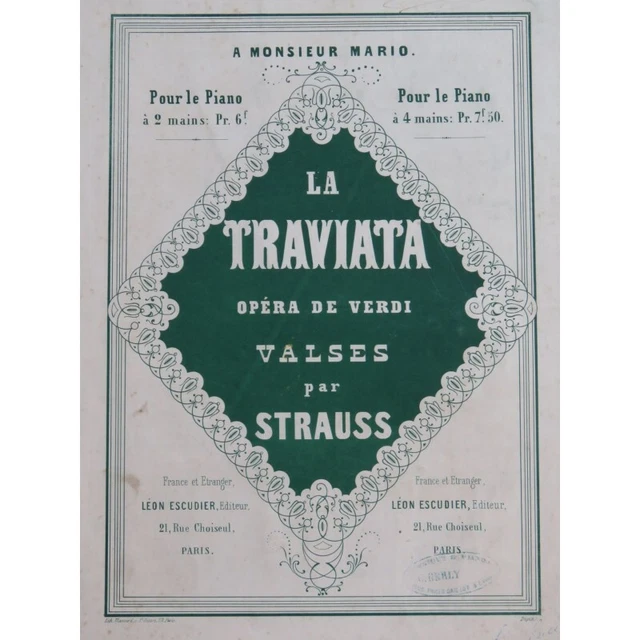 STRAUSS La Traviata de Verdi Valses Piano ca1860
