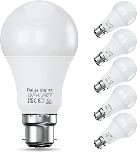 B22 LED Glühbirnen Bajonett 100 W Äquivalent, 2700K Warmweiß Bajonett Lampe, 13,5 W