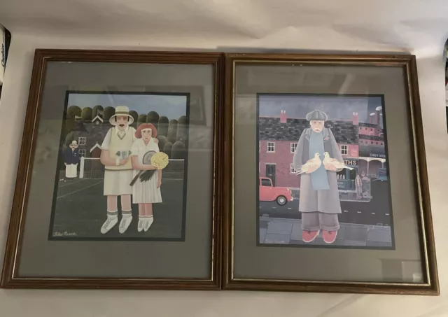 Pair Of Peter Heard Framed & Glazed Prints Mixed Doubles & The Pigeon Fancier