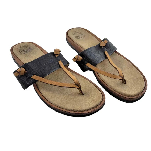 G.H Bass Women's Sunjuns Thong Leather Sandals Size 8 Black And Brown
